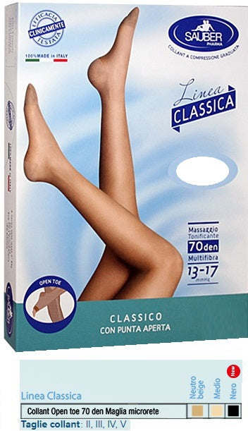 SAUBER COLLANT OPEN TOE MAGLIA MICRORETE 70 DEN COLORE NEUTRO BEIGE 3 LINEA CLASSICA