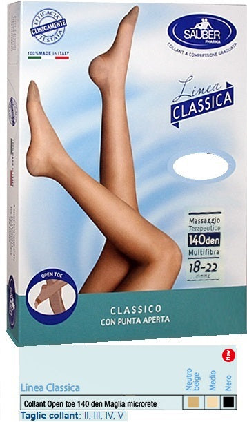 SAUBER COLLANT OPEN TOE MAGLIA MICRORETE 140 DEN COLORE MEDIO 5 LINEA CLASSICA