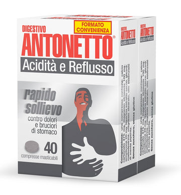 DIGESTIVO ANTONETTO ACIDITA' E REFLUSSO 80 COMPRESSE MASTICABILI 2 ASTUCCI DA 40 COMPRESSE