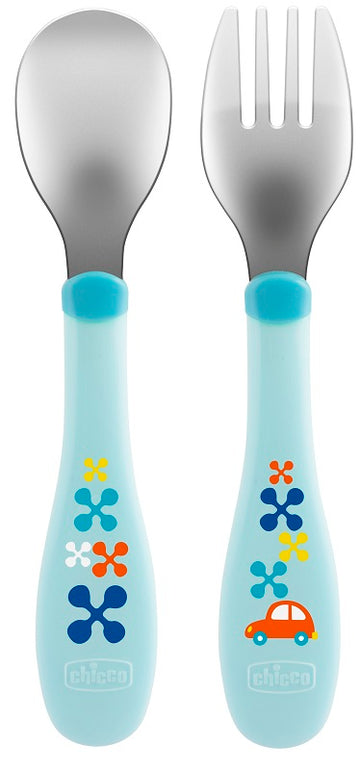 CHICCO POSATE INOX 18M+ AZZURRO/VERDE