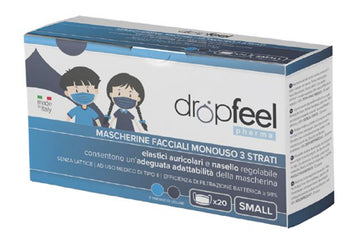 MASCHERINA USO MEDICO DROPFEEL PHARMA MONOUSO SMALL TIPO II BLU NAVY E AZZURO 20 PEZZI