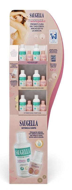 ESPOSITORE SAUGELLA DIVERSE MA UGUALI INTIMO&CORPO 12 BUNDLE DI INTIMO&CORPO 500 ML + 100 ML