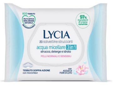 LYCIA SALVIETTINE STRUCCANTI ACQUA MICELLARE 3 IN 1 20 PEZZI