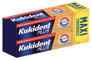 KUKIDENT PLUS DOPPIA AZIONE TENUTA INSUPERABILE CREMA ADESIVA DENTIERE 2X65 G