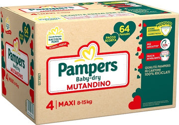 PAMPERS BABY DRY QUADRI PANNOLINO MUTANDINA DOWNCOUNT MAXI 64 PEZZI
