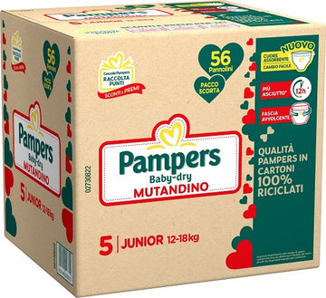 PAMPERS BABY DRY QUADRI PANNOLINO MUTANDINA DOWNCOUNT JUNIOR 56 PEZZI
