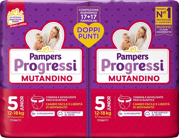 PAMPERS PROGRESSI MUTANDINO JUNIOR PACCO DOPPIO 34 PEZZI