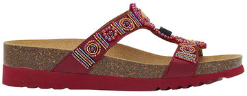 NEW BOGOTA' WEDGE SATIN+BEADS W DK RED/MULTI 38